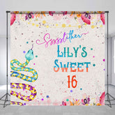 Aperturee - Aperturee Colorful Snake Floral Sweet 16 Custom Name Backdrop